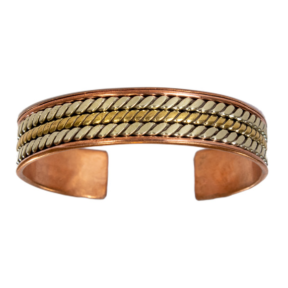 Traditional Nepalese Healing Journey Copper Cuff Bracelet Mixed Metal Fair Trade - Picture 1 of 3